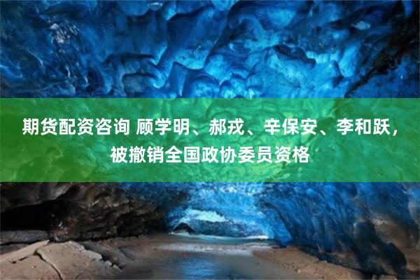 期货配资咨询 顾学明、郝戎、辛保安、李和跃，被撤销全国政协委员资格