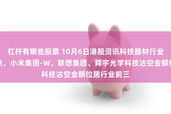 杠杆有哪些股票 10月6日港股资讯科技器材行业沽空数据盘点，小米集团-W、联想集团、舜宇光学科技沽空金额位居行业前三
